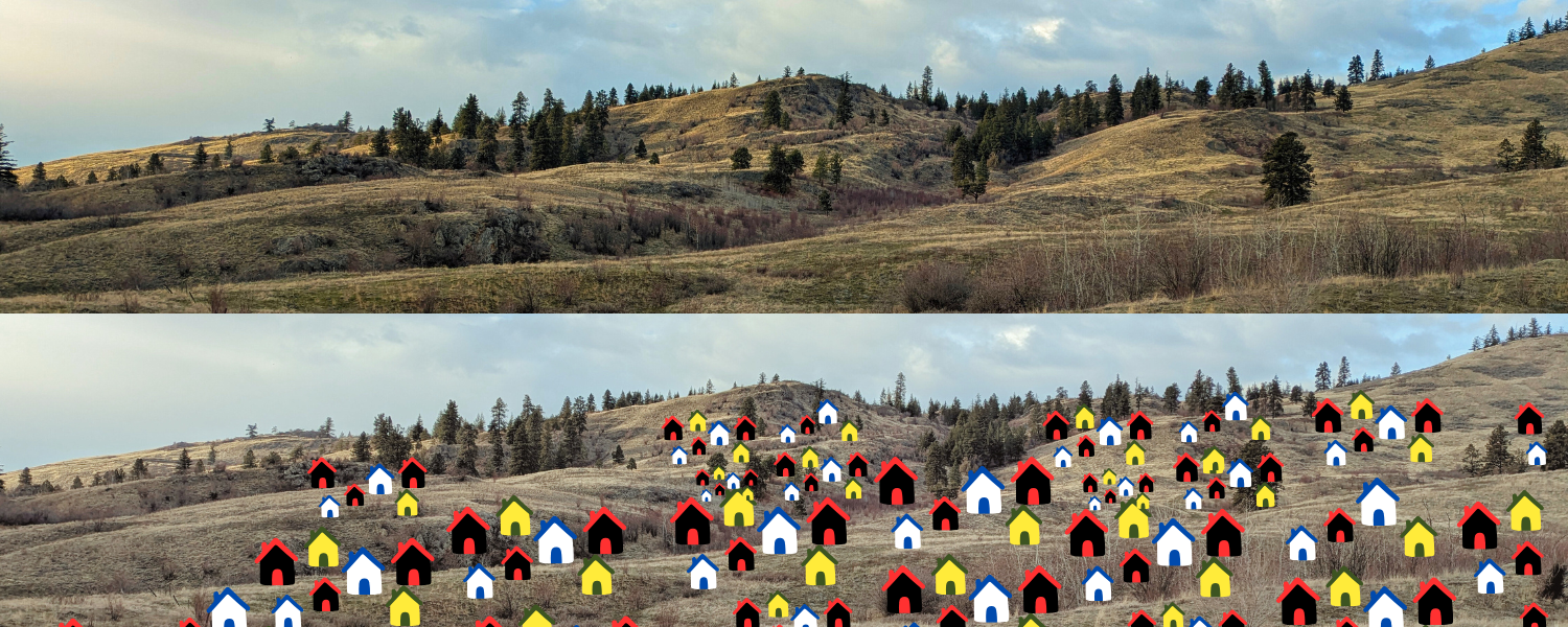 Two photos. One, the Commonage grasslands untouched. The other, the Commonage covered in sprawling houses.