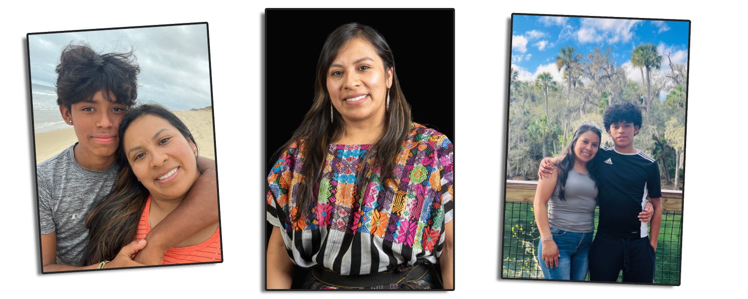 Collabe of three photos. One photo of Mariola and two of Mariola together with her son.