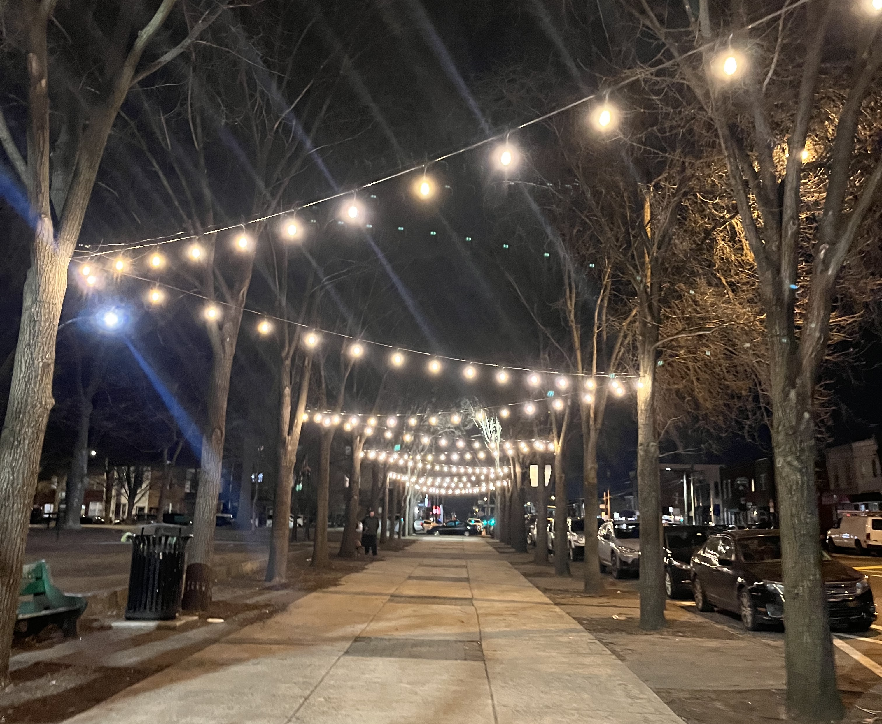 Photo of Allegheny Ave Sidewalk with string lights on above head