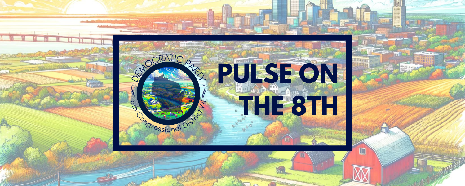 Header “Pulse on the 8th” graphic depicting an illustration of farmlands and urban setting 