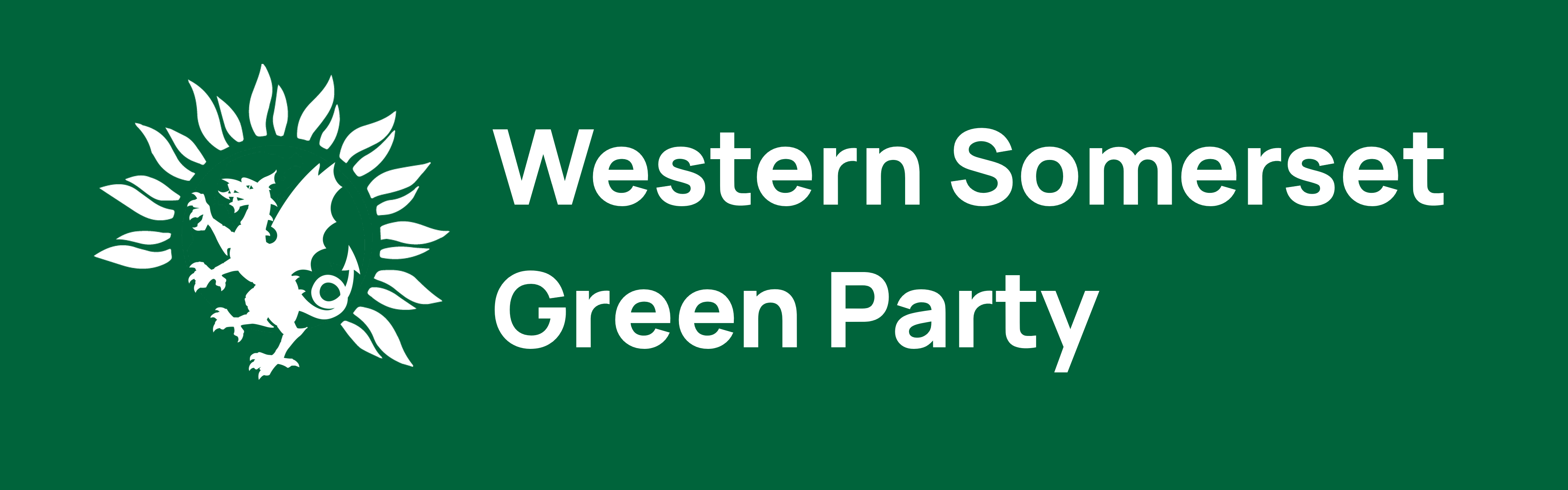 The logo of Western Somerset Green Party, an upright Griffin encircled by sunflower petals with the words "Western Somerset Green Party" to its right