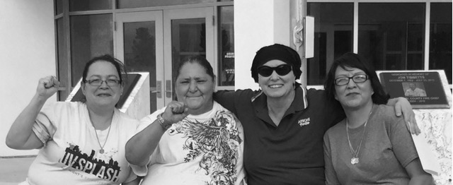 Sandoval County Detention Officers gather following their victorious union election: (L to R) Anita Apodaca, Dora Castillo, Connie Derr (AFSCME Council 18 Executive Director), and Olga Esquibel