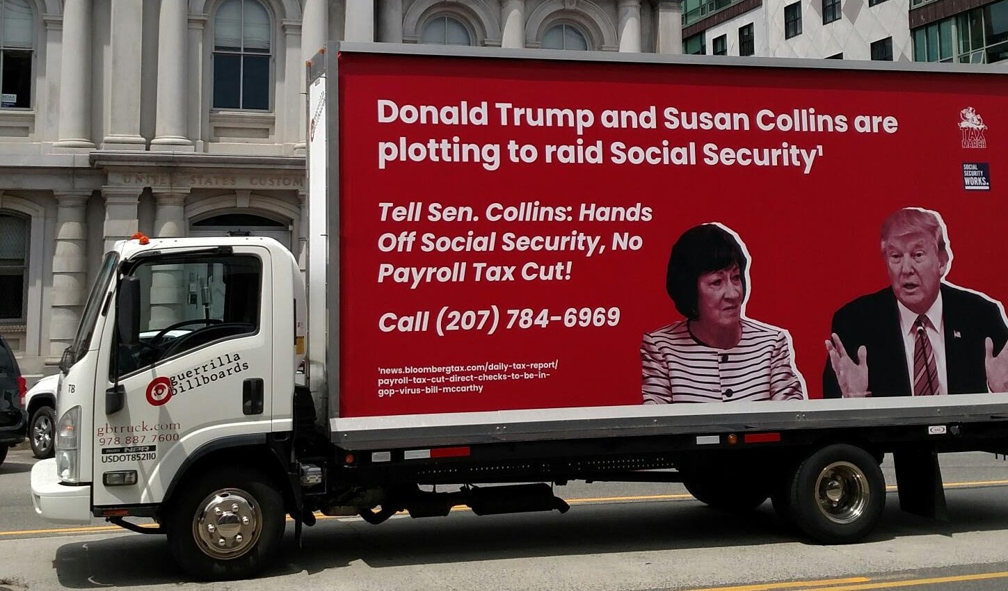 Billboard in front of Sen. Collins' office in Maine.