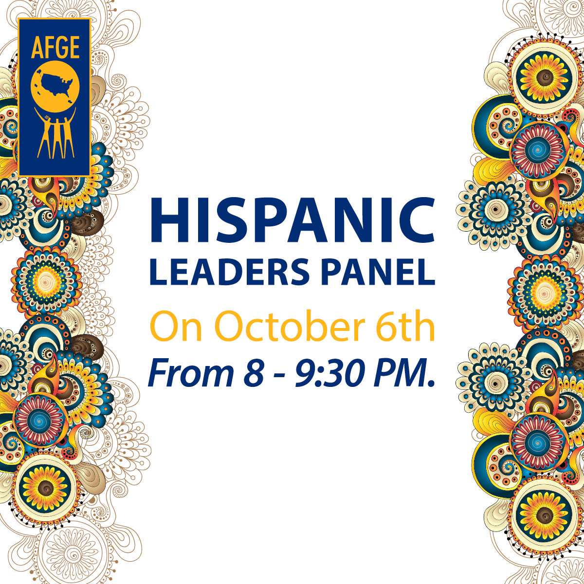 White background with colorful circles on the left and right sides. Text says Hispanic Leaders Panel On October 6th from 8 - 9:30pm