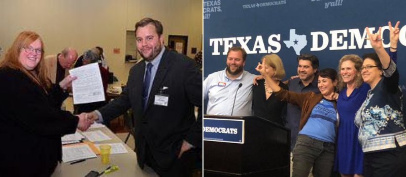 Collage of Rep Bucy filing for office in 2013 and on election night in 2018