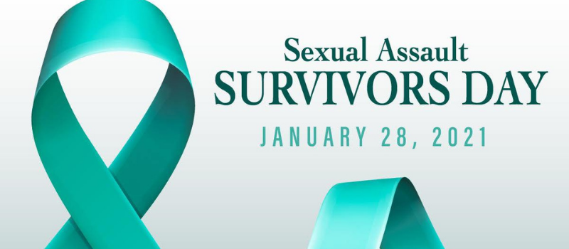 graphic with teal ribbon and text "Sexual Assault Survivors Day"