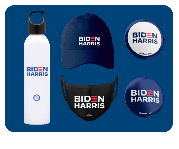 Biden/Harris Navy Cap, Biden/Harris Water Bottle,               Biden/Harris Mask, Biden/Harris Button 2-pack