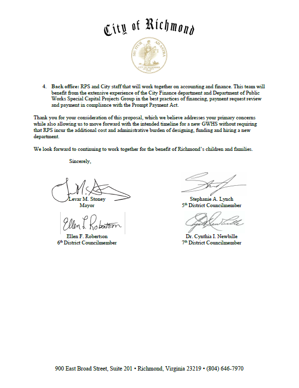 Letter to School Board from City of Richmond (pg. 2) Letter to School Board from City of Richmond (pg. 2)