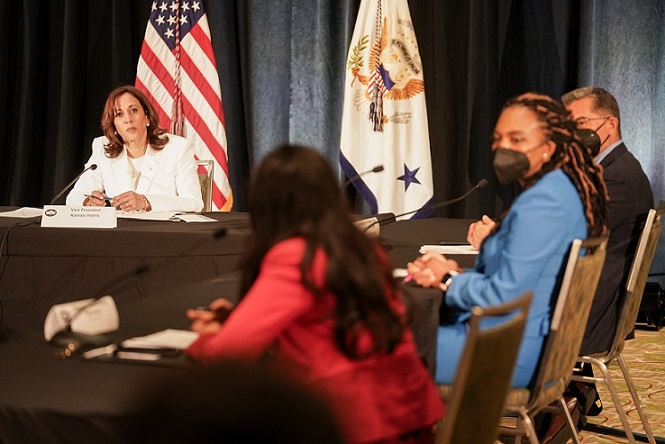 VP Kamala Harris talking to state legislators