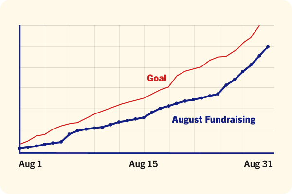 Chart showing that we are behind on our fundraising goal