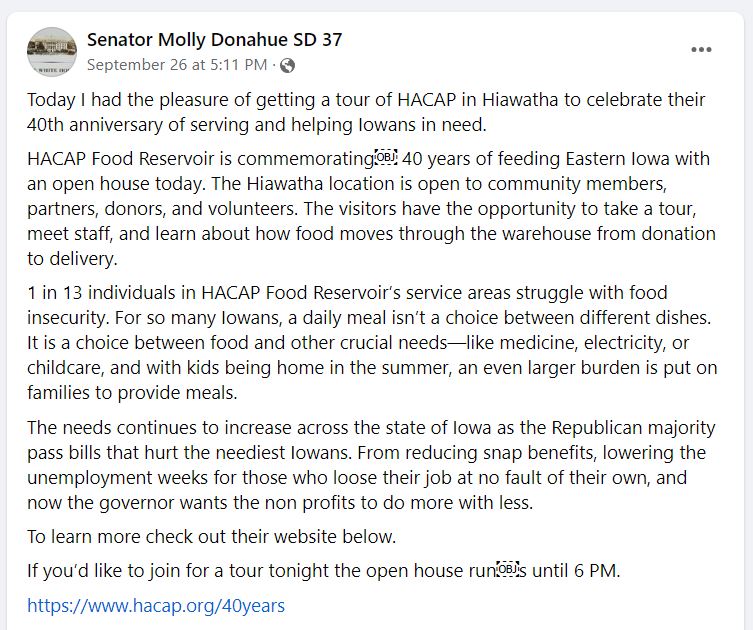 Senator Donahue’s October 2023 Newsletter Iowa Sen. Molly Donahue