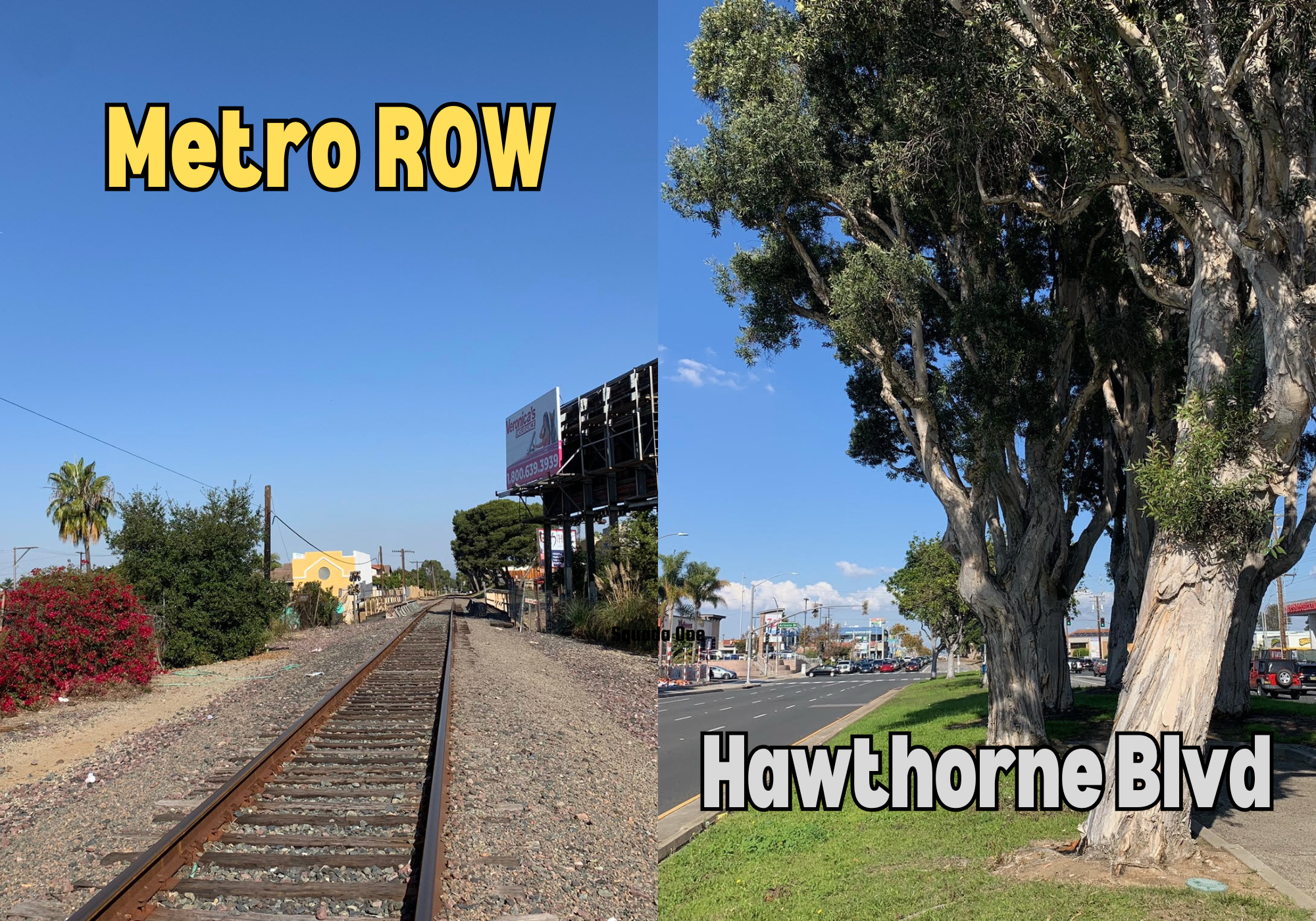 Side by side comparison of Metro ROW and Hawthorne option