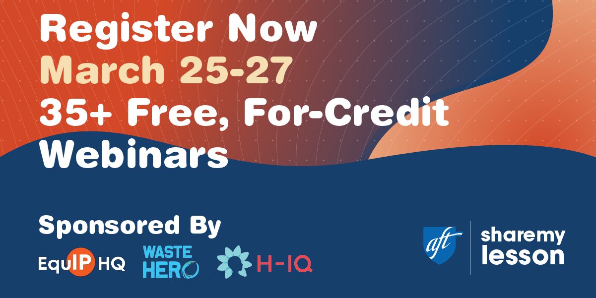 Graphic ad that says "Register Now March 25-27 35+ free, for-credit webinars"