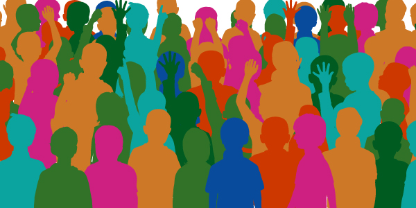 Graphic of a crowded group of students