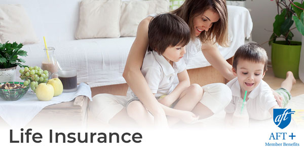 Mother and two small children with words "Life Insurance"
