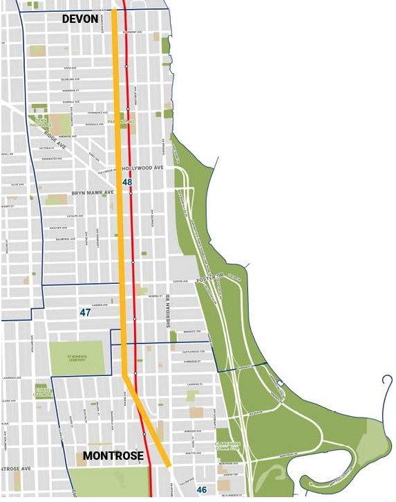 map showing the Broadway opening area (orange line)