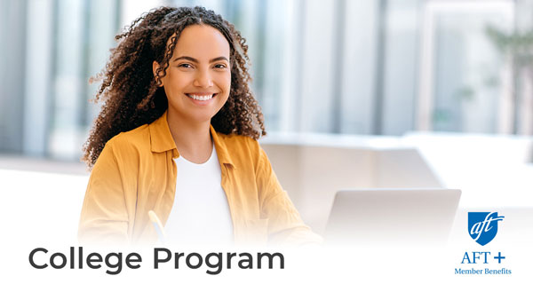 Young woman looking at the camera and smiling, with the words "College Program" 