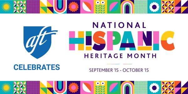 A colorful graphic border around the words National Hispanic Heritage Month