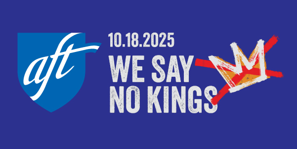 Graphic of a crown with an "x" through it, with the words WE SAY NO KINGS