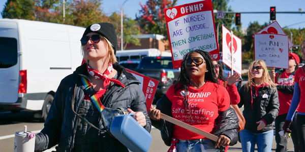 Kaiser workers on the strike line