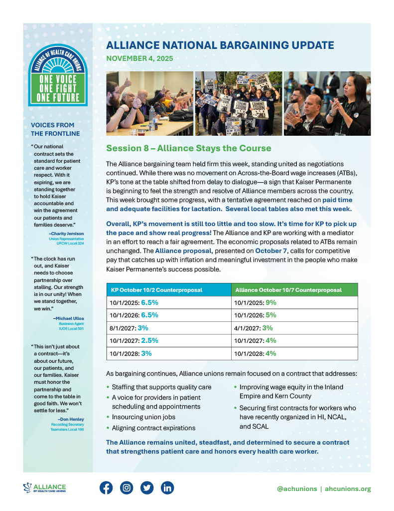 Alliance National Bargaining Update Flyer Page 1