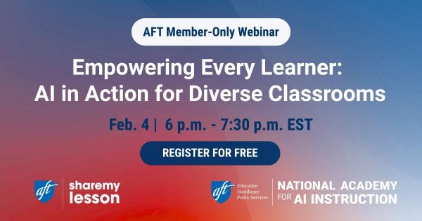 Graphic with words, "Empowering Every Learner: AI in Action for Diverse Classrooms," Feb. 4