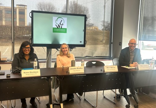 Senator Hardman sits on a panel with Representative Jennifer Konfrst and Mayor Mike Jones for the Windsor Heights Chamber of Commerce.