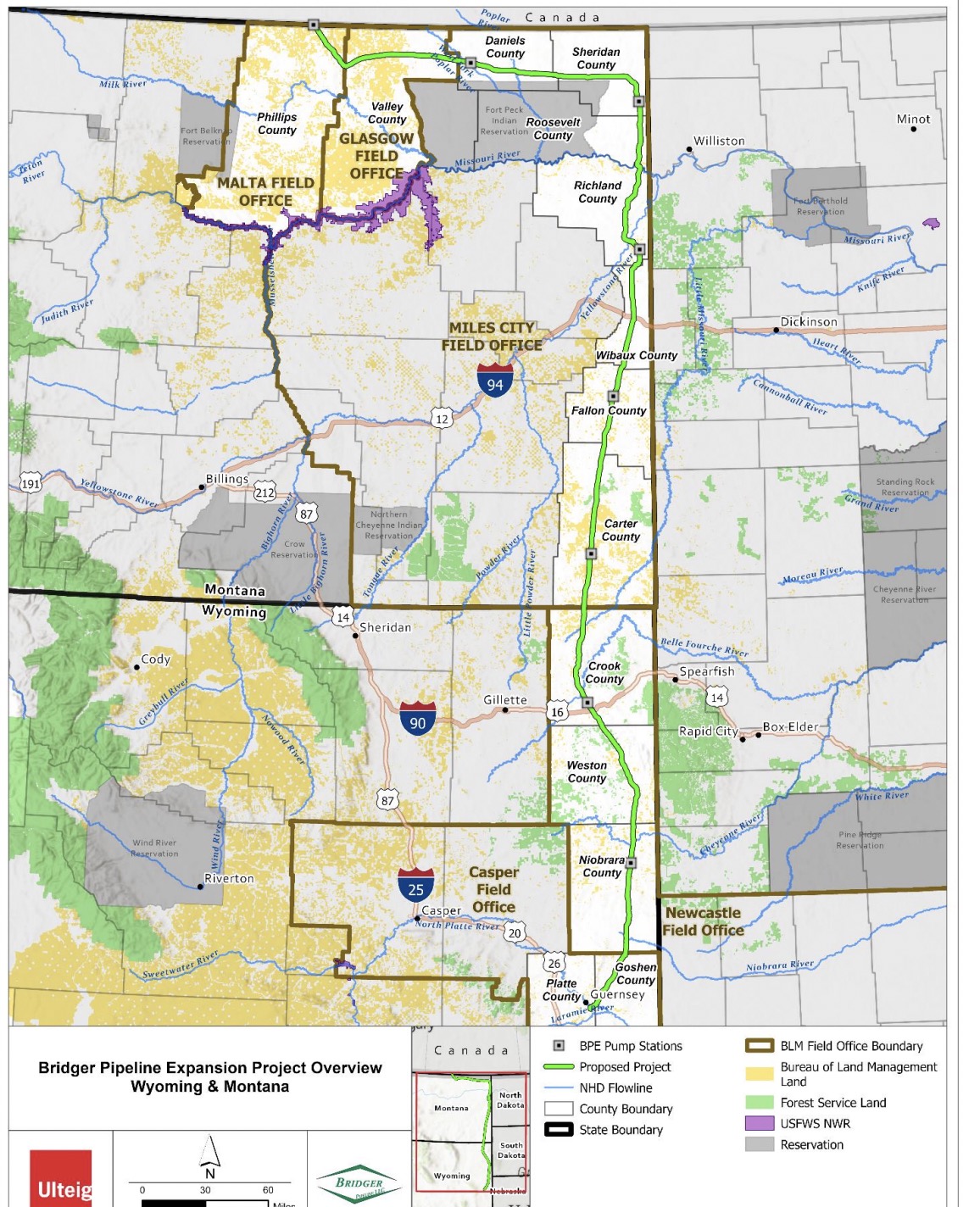 Map of Bridger Pipeline Expansion Project