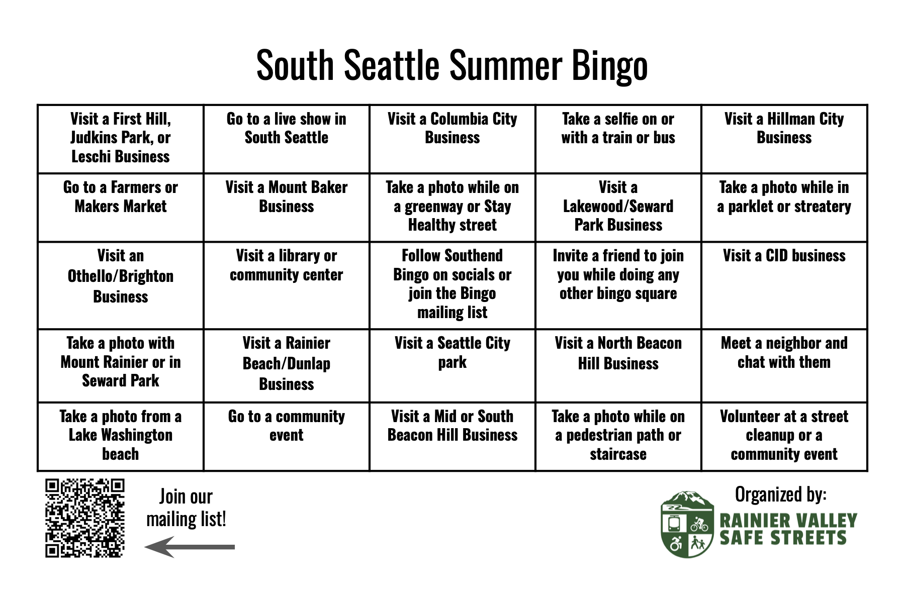 South Seattle Bingo (draft)