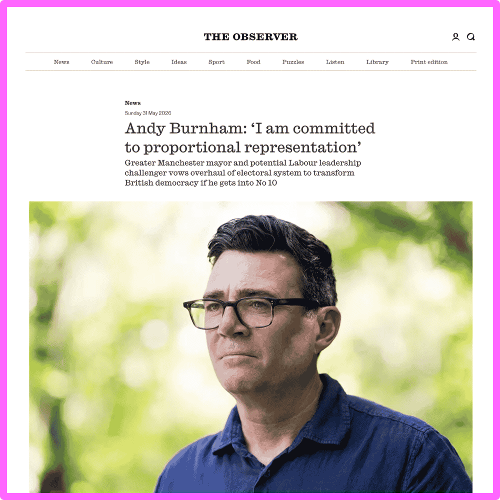 Andy Burnham, May 2026: I support PR