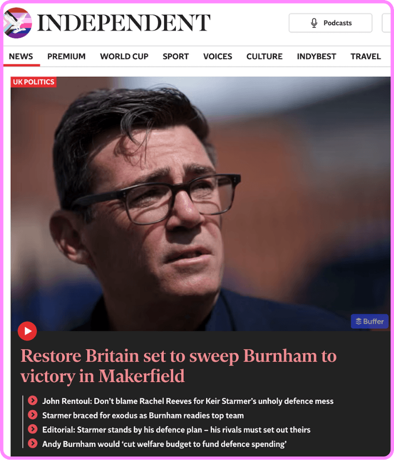 Forward Democracy poll exclusive to Independent shows Burnham / Kenyon contest too close to call