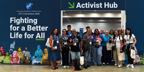 AFT convention attendees check out the Action Hub. AFT convention attendees check out the Action Hub.