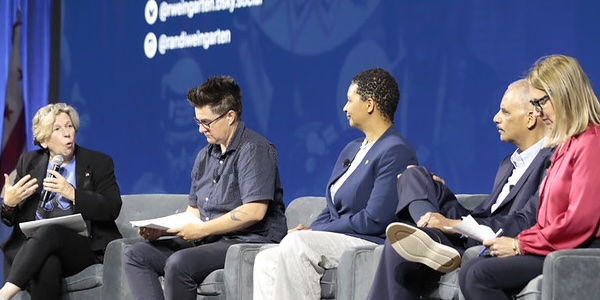 Randi Weingarten leads a panel of four scholars discussing challenges to our democracy. Randi Weingarten leads a panel of four scholars discussing challenges to our democracy.