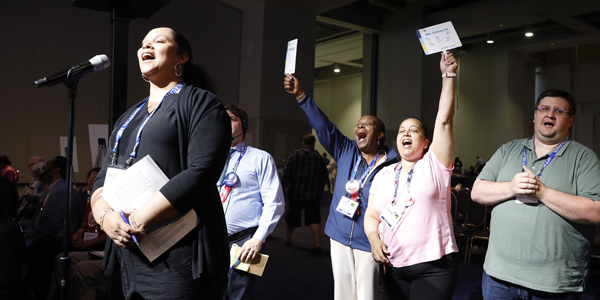 AFT PSRP delegates waves fans in solidarity. AFT PSRP delegates waves fans in solidarity.
