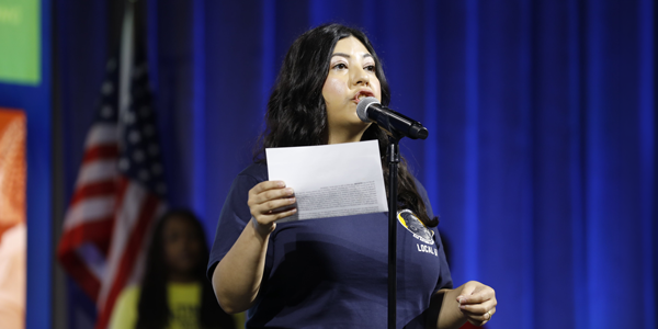 Alejandra Lopez, president of the San Antonio Alliance of Teachers and Support Personnel, describes her local’s MOVE grant work. Alejandra Lopez, president of the San Antonio Alliance of Teachers and Support Personnel, describes her local’s MOVE grant work.