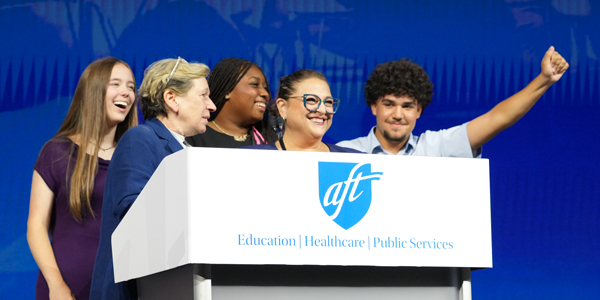 AFT leaders and high school students celebrate CTE.