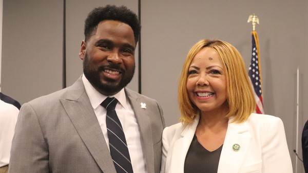 CWA Local 3204 Vice President Tony Barlow with Congresswoman Lucy McBath