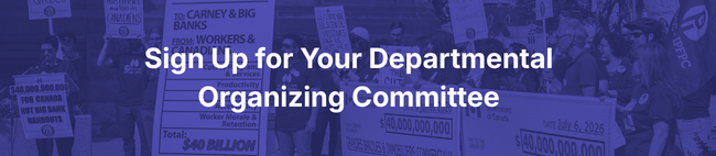 Purple graphic with text that says Sign Up For Your Departmental Organizing Committee