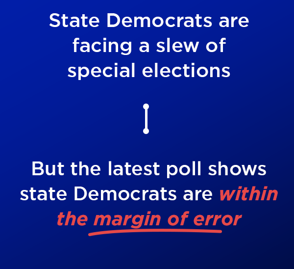 State Democrats are facing a flew of special elections BUT the latest poll shows state Democrats are within the margin of error