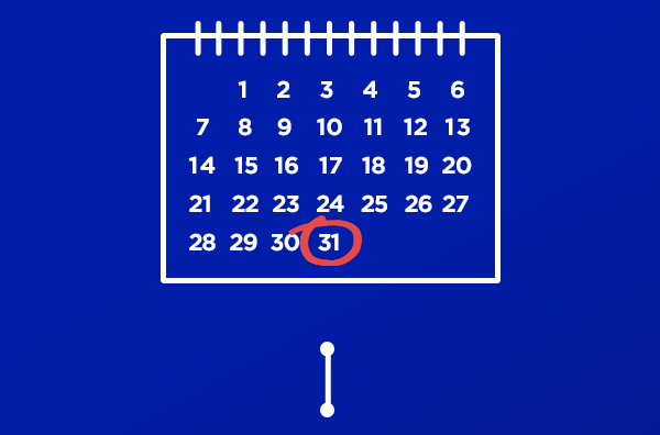 A calendar with the August 31 circled